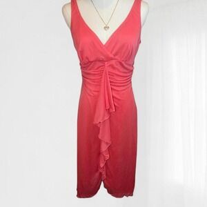 Vintage Y2K coral ruched chiffon dress ✧ flattering wrap style neckline